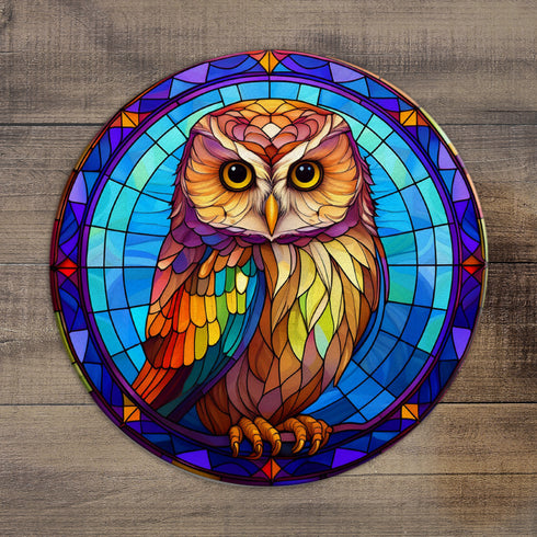 Millie The Little Owl Circular Glass Suncatcher Worktop Saver